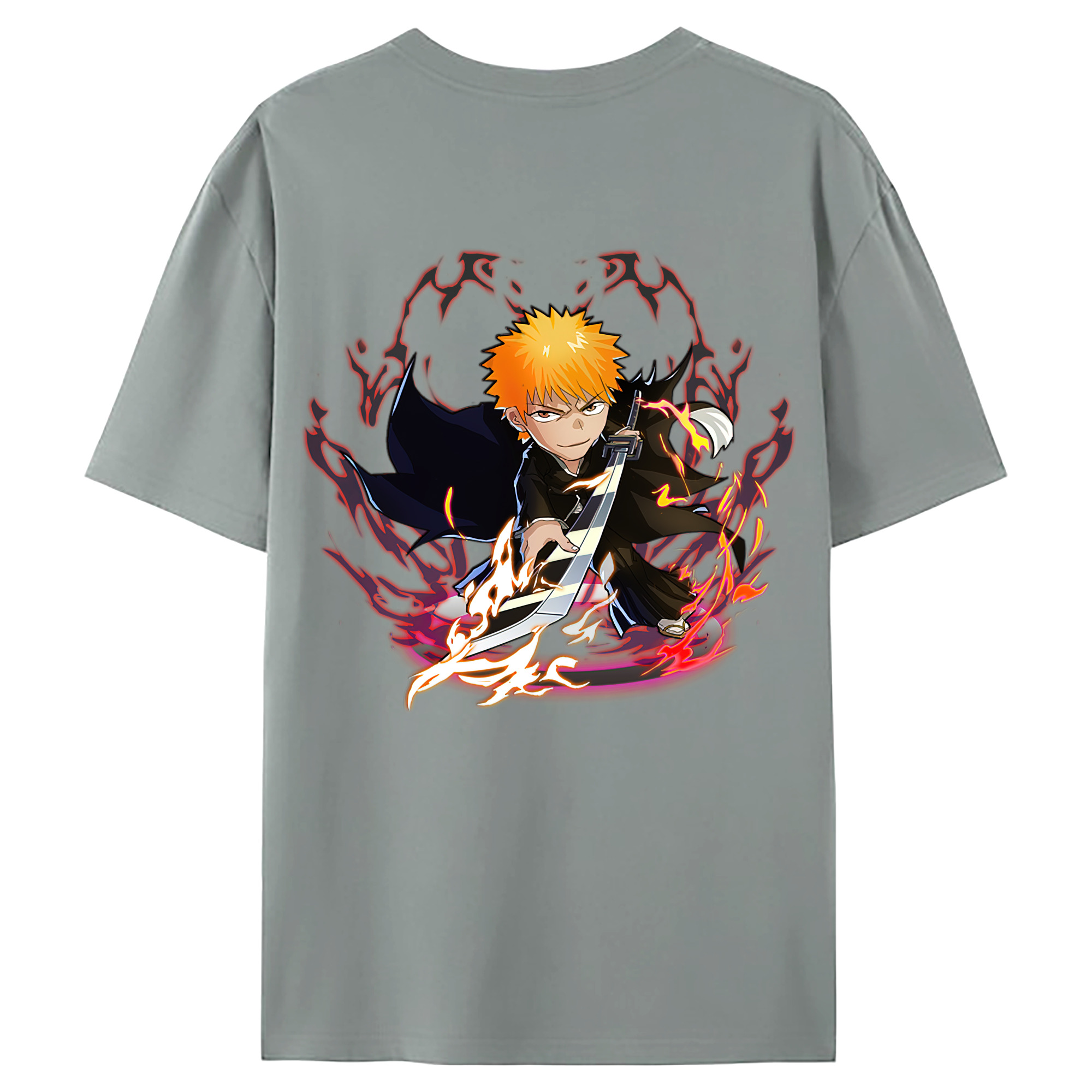 （画像用） ブリーチ 黒崎一護（くろさき いちご）BLEACH Kurosaki Ichigo 綿100％ メンズ半袖Tシャツ（バックプリント） 通気性